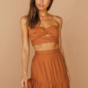 Fortunate One Orange crop top bandeau linen and cotton size large NWT straps